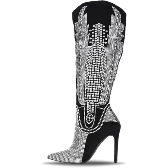 No Brand Shoes - 🆕Women Black Cape Robbin Knee-High Western Wide Calf Stiletto Heel Dress Boots